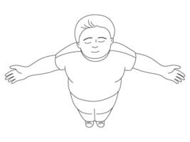 Top view of relax child boy with arms outstretched in out line drawing. vector