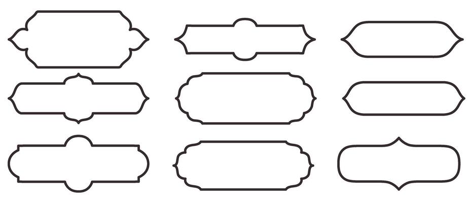 Compilation of traditional Islam horizontal window or door shapes for border or separator design. Set of Mosque Muslim frames in outline.