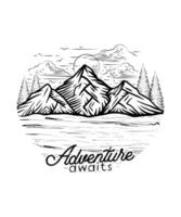 Adventure awaits line art print t shirt design for travel lovers vector