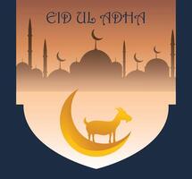Eid Adha Mubarak Greeting Islamic Goat and moon as Background. vector