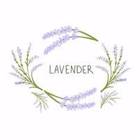 Lavender wreath card, Flowers decor greeting. Vintage bouquets and Provence vector