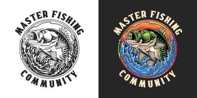 Fishing vintage logo for fishing community vector