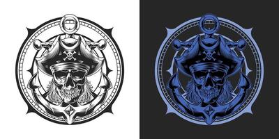 Pirate skull dark art style illustration for t-shirt design vector