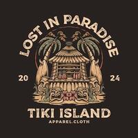 Tiki island bar vintage style illustration for t-shirt design vector
