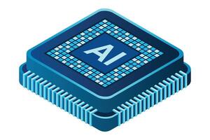 Isometric artificial intelligence chip concept. Artificial intelligence concept. Futuristic microchip processor. illustration vector