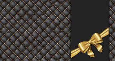 Greeting card with golden bow. Quilted background with bow. Realistic gold bow. Background or greeting card vector