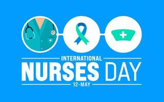 12 mayo es internacional enfermeras día antecedentes modelo. enfermero vestido, médico instrumento, medicamento, médico y salud cuidado concepto. utilizar a fondo, bandera, cartel, tarjeta, y póster diseño. vector