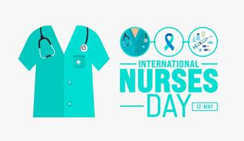 12 mayo es internacional enfermeras día antecedentes modelo. enfermero vestido, médico instrumento, medicamento, médico y salud cuidado concepto. utilizar a fondo, bandera, cartel, tarjeta, y póster diseño. vector