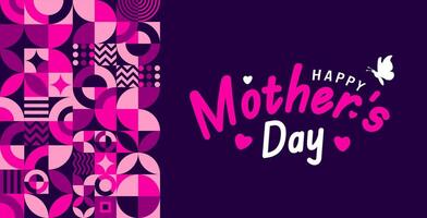 Happy Mother's day typography with geometric shape pattern background template. use to background, banner, placard, card, and poster design template with text inscription and standard color. vector