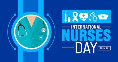 12 mayo es internacional enfermeras día antecedentes modelo. enfermero vestido, médico instrumento, medicamento, médico y salud cuidado concepto. utilizar a fondo, bandera, cartel, tarjeta, y póster diseño. vector