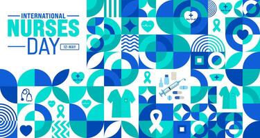 12 May is International Nurses Day geometric shape pattern background template. nurse dress, medical instrument, medicine, Medical and health care concept. use to background, banner, poster design. vector
