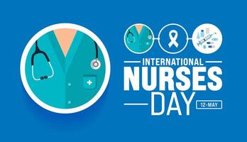 12 May is International Nurses Day background template. nurse dress, medical instrument, medicine, Medical and health care concept. use to background, banner, placard, card, and poster design. vector