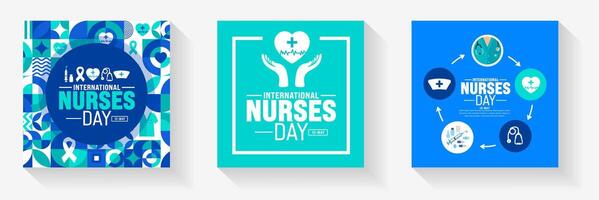 12 mayo es internacional enfermeras día social medios de comunicación enviar bandera antecedentes modelo colocar. enfermero vestido, médico instrumento, medicamento, médico y salud cuidado concepto. vector