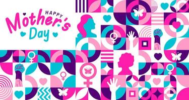 Happy Mother's day typography with geometric shape pattern background template. use to background, banner, placard, card, and poster design template with text inscription and standard color. vector
