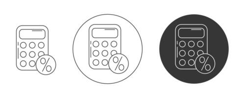 Calculator with percent sign. icon set, editable stroke. Flat line, pictogram. Finance and business concept. For app, website, ui. Isolated background. vector