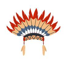 Chiefs War Bonnet With Feathers, Native American Indian Culture Symbol, Ethnic Object From North America. vector