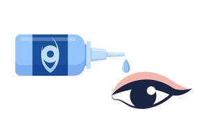 joven mujer ojo y médico gotas poniendo a ojo. cuidado de la salud y ojos higiene concepto. vector