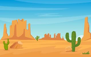 Texas Desierto paisaje con cactus, sierras, plantas y montañas. occidental escena. salvaje Oeste Texas. mexicano desierto. vector
