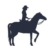 Cowboy character ride horse, black silhouette. Cowboy woman character ride horse. vector