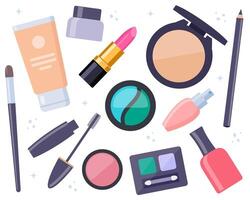 Decorative cosmetics, cute composition of icons. Everything for make up. vector