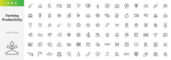 Farming productivity icons set. Agricultural business, harvest. UI flat icons collection. Outline icon collection. vector