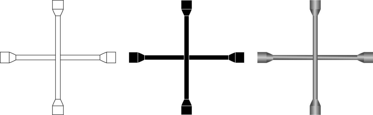 outline silhouette lug wrench icon set