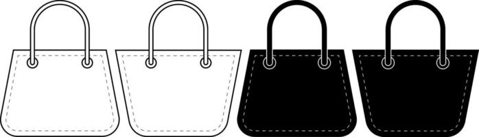 outline silhouette handbag icon set vector