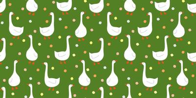 Seamless pattern with geese on a background of abstract dots, confetti. Funny abstract pattern with birds. vector