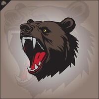 Head of an aggressive bear, wide grinning evil mouth. . EPS vector