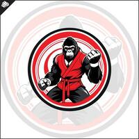 gorila en kimono mascota logo. lucha club emblema. vector