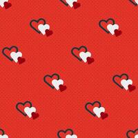 Valentines day red hearts background, seamless pattern vector