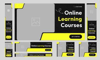 Trendy learning courses web set banner design, education platform web bundle banner design for social media post, fully customizable eps 10 file format vector