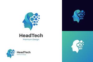 tecnología humana o digital humana, símbolo de icono de tecnología de cabeza, diseño de logotipo de tecnología de robot vector