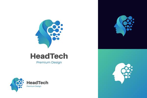 Human technology or human digital, head tech icon symbol, robot tech logo design