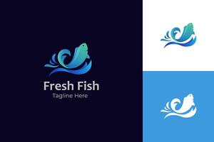 Fish Jumping gradient logo icon design. Fish Wave Water graphic Symbol template vector