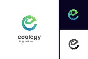 Letter e with leaf eco logo icon design with foliage graphic element symbol for ecology, herbal logo template vector