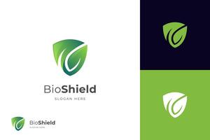Bio shield logo icon design with leaf protection for nature graphic symbol vector