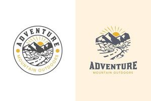 mountain landscape with rocks at sunrise for Hipster Adventure Traveling logo can be used biker cross vector