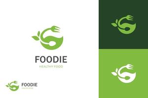 sano comida logo icono diseño con tenedor y cuchara gráfico elemento símbolo para salud restaurante comida logo modelo vector