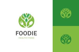 sano comida logo icono diseño con tenedor y cuchara gráfico elemento símbolo para salud restaurante comida logo modelo vector