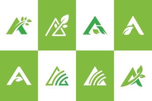 Letter A leaf growth logo icon design symbol for agriculture, farm logo element, triangle land simple logo set vector