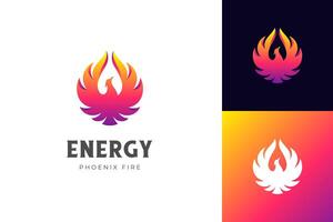 awesome flying phoenix gradient logo illustration with silhouette version. phoenix fire logo symbol vector