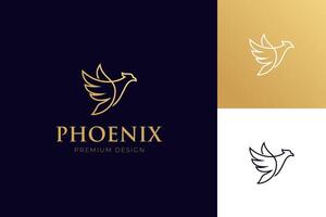 Elegant flying phoenix outline logo illustration, Eagle fly freedom symbol logo template vector