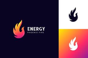 awesome flying phoenix gradient logo illustration with silhouette version. phoenix fire logo symbol vector