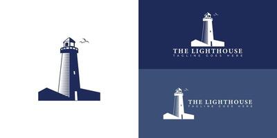 Abstract lighthouse icon logo in blue color isolated on multiple blue background colors. The logo is suitable for business and consulting company icon logo design inspiration templates. vector