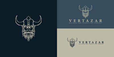 Abstract Viking Head Helmet logo in gold color isolated on multiple blue background colors. The logo is suitable for business and consulting company icon logo design inspiration templates. vector