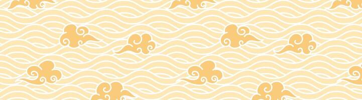 yellow wave seamless pattern japanese style with ornamental cloud vector