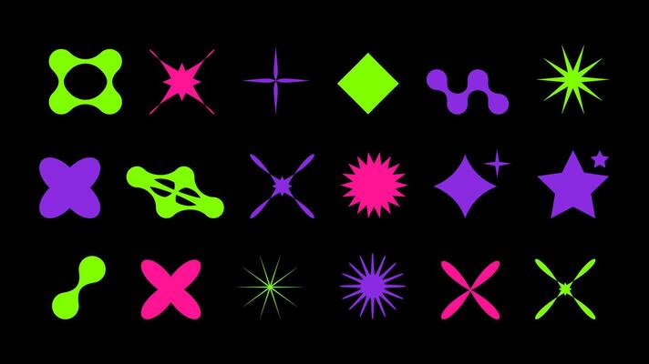 Abstract shapes in y2k style brutalist retro. Bright color. Green pink and purple. Set geometric shapes atmosphere future. For banner poster design web design. illustration.