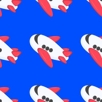 Seamless pattern Cute Airplane flying. Plane, aircraft, air transport in flight. Aeroplane travels, flies, bottom view. Aviation, airliner outside. Flat illustration isolated on white