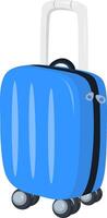 Travel suitcase. Large blue polycarbonate travel plastic suitcase with wheel. Art design traveler luggage. Concept of travel, vacations, adventures, tourism, luggage, bag. flat illustration vector